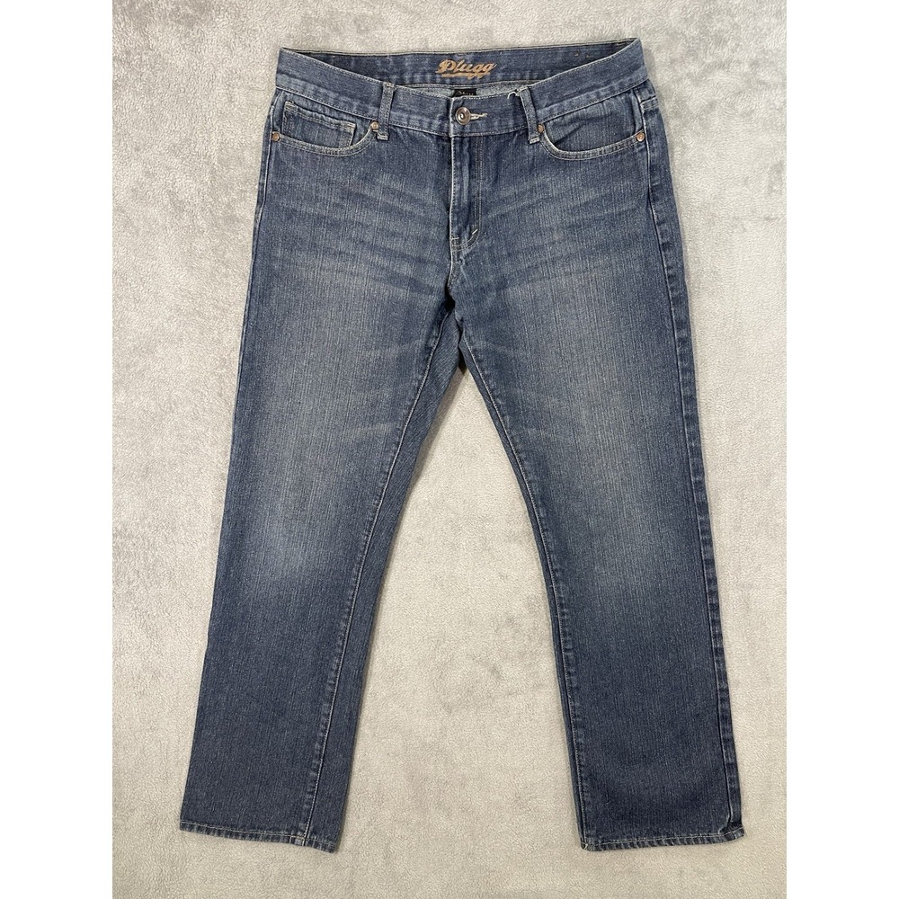 Plugg Jeans Mens 34x32 Blue Denim Dark Wash Regular Straight Mid Rise Workwear